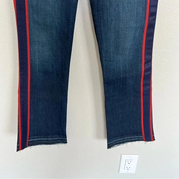 Veronica Beard Carolyn 10” Baby Boot Jeans Midnight Blue Tuxedo Stripe Red - Picture 6 of 12